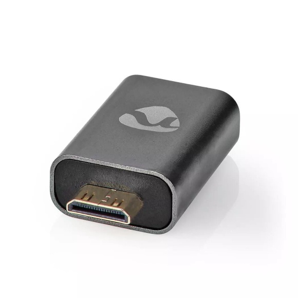 HDMI? Adapter | HDMI? Stecker / HDMI? Mini Connector | HDMI? Buchse / HDMI? Ausgang | Vergoldet | Gerade | Aluminium | Grau mit Metall | 1 Stk. | Karton mit abgedecktem Fenster
