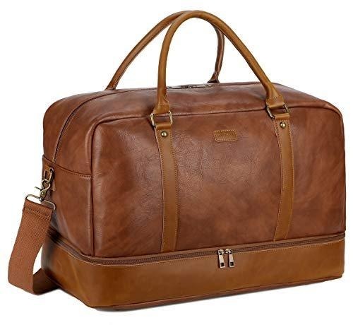 Große Leder Reisetasche Handgepäck Travel Duffel Carry On Bag Weekender Tasche Mit Schuhfach Unisex Braun ONE SIZE