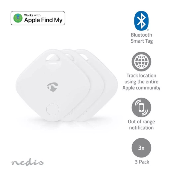 Schlüsselfinder | Kompatibel Mit: Apple Find My App | Batteriebetrieben | 3x Cr2032 | Batterien Enthalten | Bluetooth® Version: 5.1 | Batterielebensdauer Bis Zu: 1 Jahr | Weiß | 3 Stück. Unisex 50X50MM