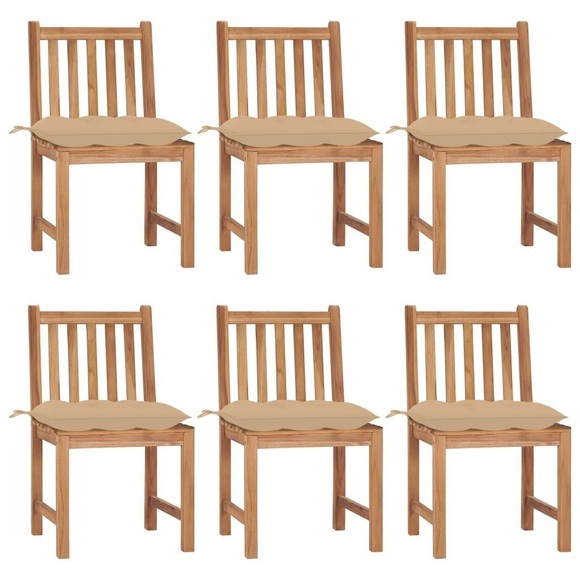 vidaXL Gartenstühle 6 Stk. mit Kissen Massivholz Teak