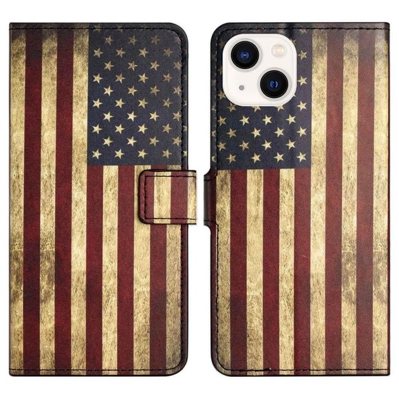 iPhone 14 Plus - Leder Etui Hülle USA Amerika Flagge