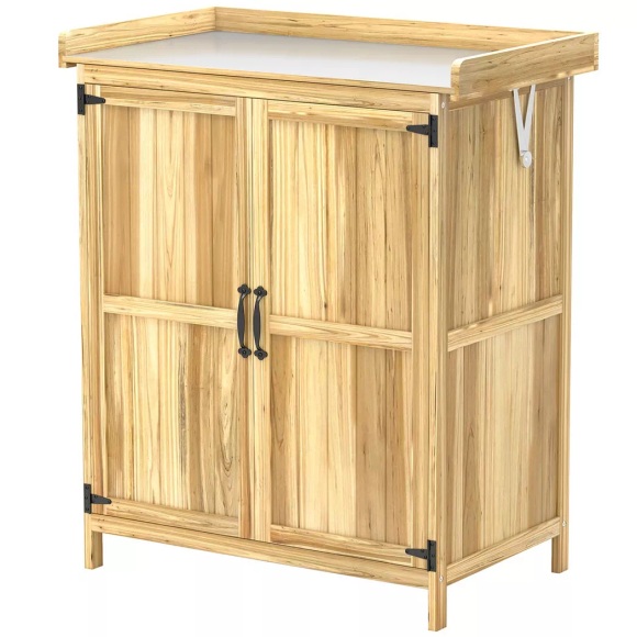 Northio - Gartenschrank Holz, Geräteschuppen wetterfest 74x43x88cm, Gerätehaus mit Klappdach Ablagen, Arbeitsfläche, Geräteschrank, Gartenhaus Werkzeugschrank Gartenschuppen für Garten, Terrasse, Holz |, One Size