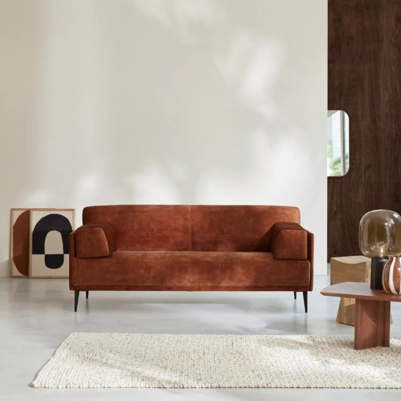 Tikamoon - 3-Sitzer-Sofa aus terracottafarbenem Samt Finn, One Size, Erdbraun