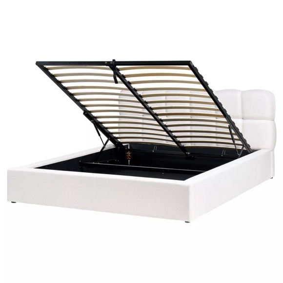 Beliani - Bett mit Stauraum aus Stoff Modern BASTON, 160X200CM, Schneeweiss