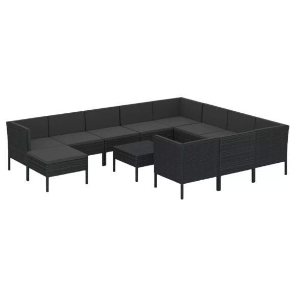 vidaXL 12-tlg. Garten-Lounge-Set mit Auflagen Poly Rattan Schwarz