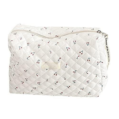 Reisekosmetiktasche, Gesteppte Kulturtasche , Kulturtasche Mit Blumenmuster, Kosmetiktasche Großes Fassungsvermögen Unisex Offwhite ONE SIZE