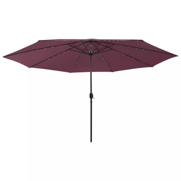 vidaXL Sonnenschirm mit LED-Leuchten und Metallmast 400 cm Bordeauxrot