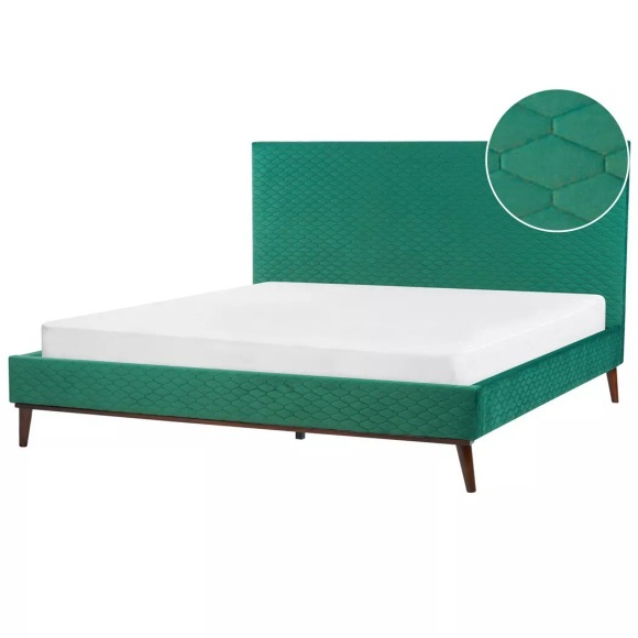 Bett mit Lattenrost aus Samtstoff Retro BAYONNE Bett mit Lattenrost aus Samtstoff Retro BAYONNE