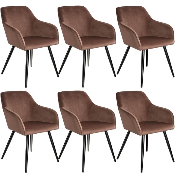 6er Set Stuhl Marilyn Samtoptik, schwarze Stuhlbeine - braun/schwarz