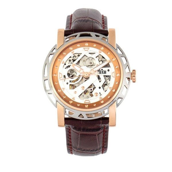 Reign - Automatik-Lederarmbanduhr Stavros - Braun und Roségold