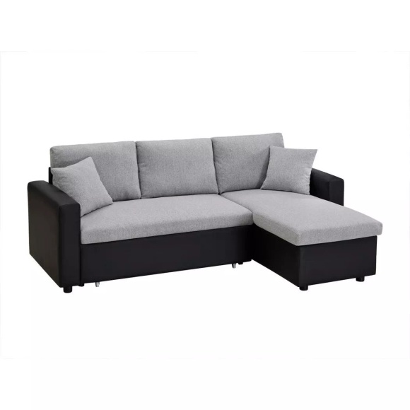 Ecksofa mit Schlaffunktion GAZUR - Stoff & Kunstleder - Ecke wechselbar - Schwarz & Grau Ecksofa mit Schlaffunktion GAZUR - Stoff & Kunstleder - Ecke wechselbar - Schwarz & Grau