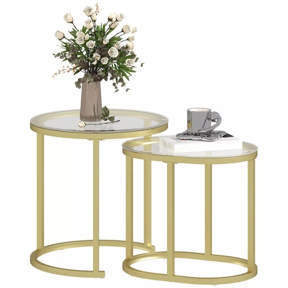 Northio - Couchtisch rund 2er Set Stapelbarer Beistelltisch mit Stahlrahmen, Wohnzimmertisch Kaffeetisch für Wohnzimmer Schlafzimmer Gold Aosom, 72 CM