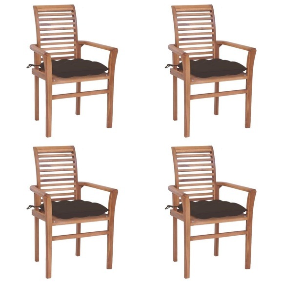 vidaXL Essstühle 4 Stk. mit Taupe Kissen Massivholz Teak