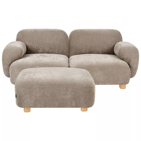 Beliani - 2-Sitzer Sofa mit Ottomane aus Stoff Modern AMLI, One Size, Perle