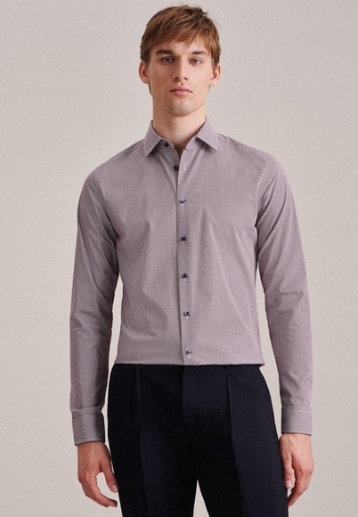Business Hemd Slim Fit Extra Langer Arm Karo Unisex Rot Bunt 42