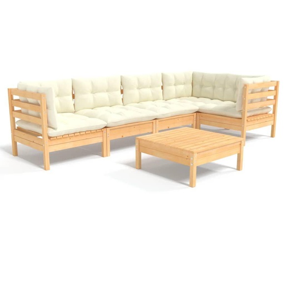 vidaXL 6-tlg. Garten-Lounge-Set mit Creme Kissen Kiefernholz