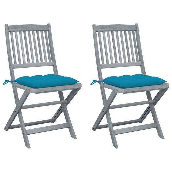 vidaXL Klappbare Gartenstühle 2 Stk. mit Kissen Massivholz Akazie