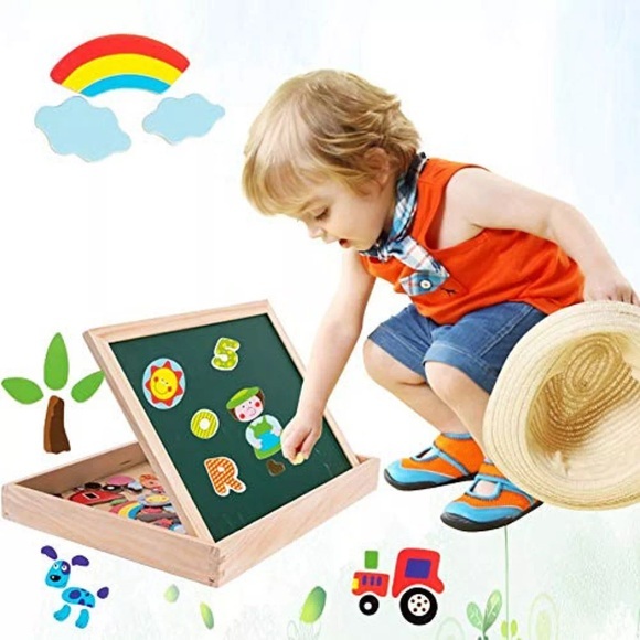 Activity-board - Magnetische Holzpuzzle Staffelei Doppelseitige Tafel Holztafel Kritzeln für Kinder, One Size, Multicolor