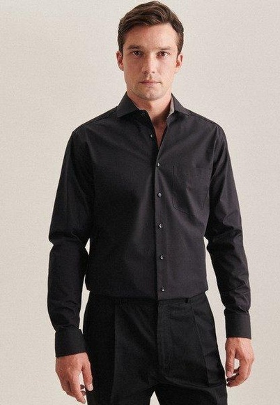 Business Hemd Regular Fit Langarm Uni Herren Schwarz 43