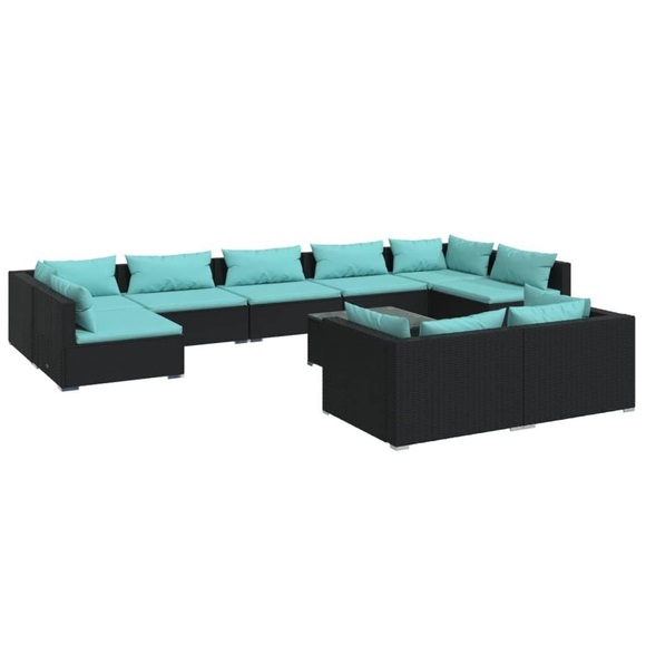 vidaXL 10-tlg. Garten-Lounge-Set mit Kissen Schwarz Poly Rattan