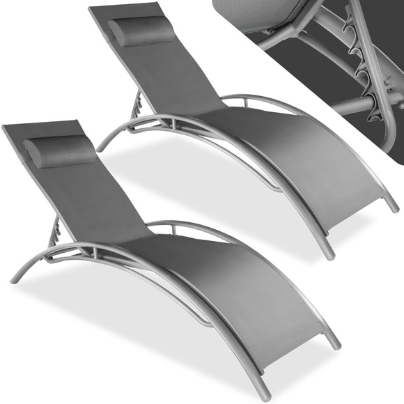 2 Gartenliegen aus Aluminium, 5-stufig 2 Gartenliegen aus Aluminium, 5-stufig