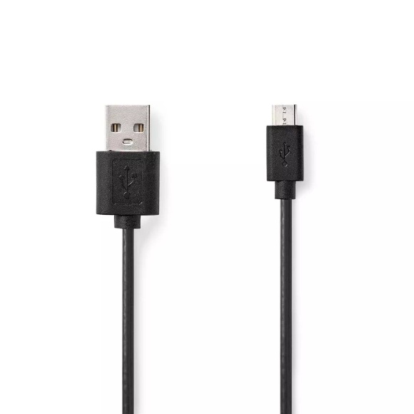 USB-Kabel | USB 2.0 | USB-A-Stecker | USB-Micro-B-Stecker | 7,5 W | 480 Mbps | Vernickelt | 1,00 m | Rund | PVC | Schwarz | Etikett