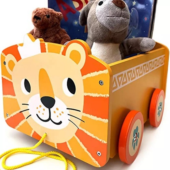 Activity-board - Hölzerne Löwen-Spielzeugkiste | 2-in-1-Zug-Auto & Aufbewahrungsbox mit Rädern für Kinderzimmer oder, One Size, Multicolor