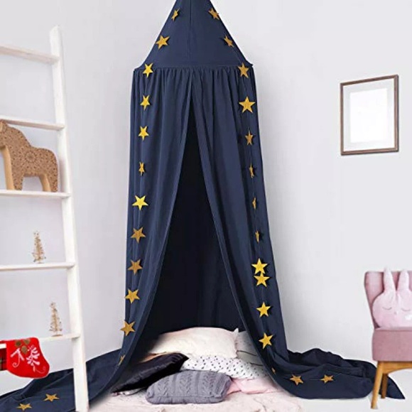 Activity-board - Baby Baldachin, Betthimmel Kinder, Babys Bett Kinderzimmer Vorhang Baumwolle Dekoration Moskitonetz für Prinzessin spielen Zelte, 135X200CM, Blau