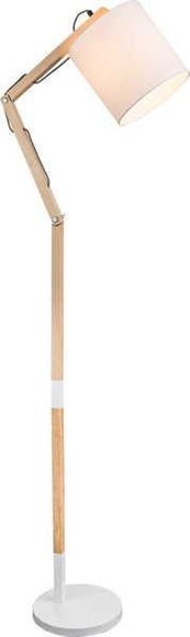 GLOBO MATTIS Stehleuchte Metall weiß, Holz hell, Textil weiß, Textilkabel weiß 2,2m, 2