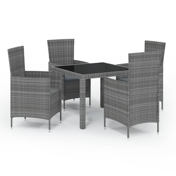 vidaXL 5-tlg. Garten-Essgruppe mit Auflagen Poly Rattan Grau