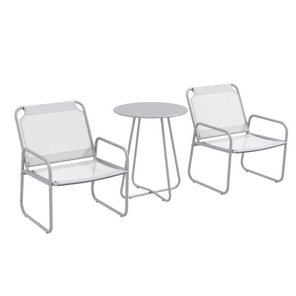 Northio - 3Tlg. Bistro-Set, Balkonmöbel-Set Inkl. 1 Tisch, 2 Stühlen, Gartenmöbel-Set, Gartensitzgruppe Für Garten, Terrasse, Mesh, Hellgrau, 3 Stück