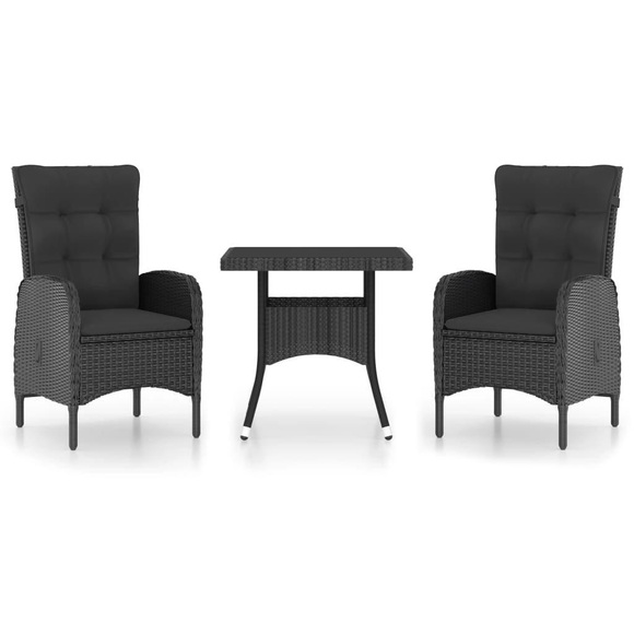 vidaXL 3-tlg. Garten-Essgruppe Poly Rattan und Glas Schwarz