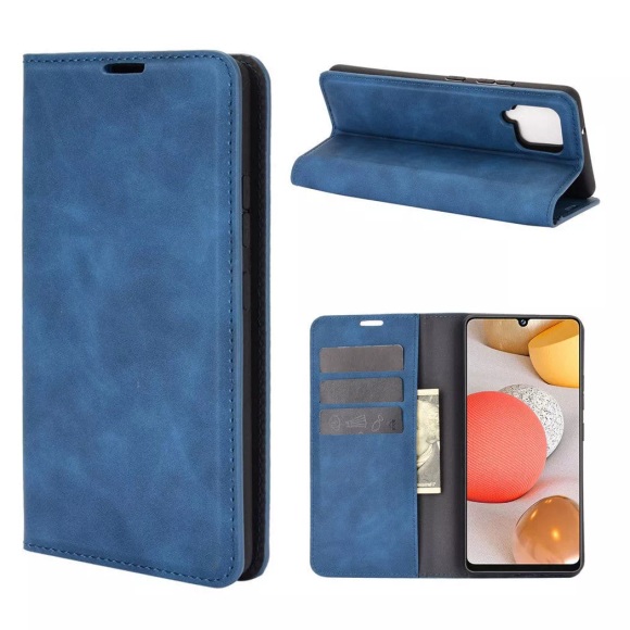 Galaxy A42 - Seidige Stand Flip Case Hülle dunkelblau