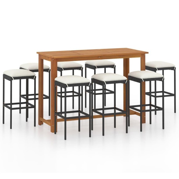 vidaXL 9-tlg. Gartenbar-Set mit Kissen Schwarz