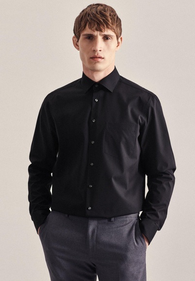 Business Hemd Regular Fit Extra Langer Arm Uni Herren Schwarz 41