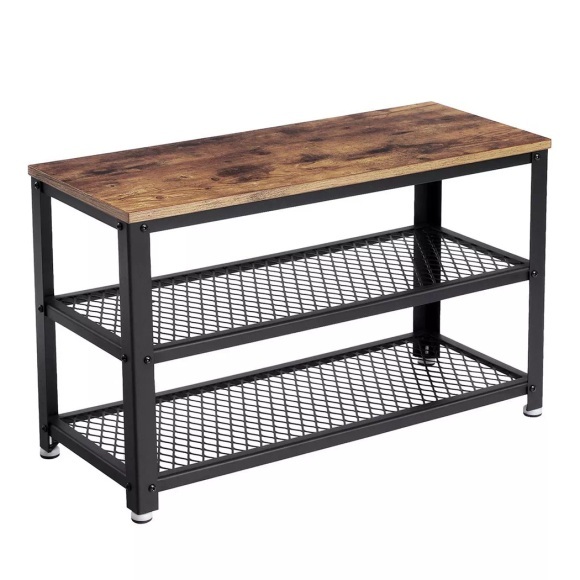 Vasagle - Schuhbank, 3-stöckiges Schuhregal, mit Metallrahmen, 73 x 30 x 45 cm, für Eingang, Wohnzimmer, Flur, Industriestil, rustikal braun und schwarz LBS73X