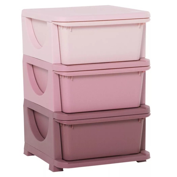 Northio - Spielzeugaufbewahrung, 3Ebenen, Kommode Kinderzimmer, kleiner Schubladenschrank für Kinder, Rosa, 56cm