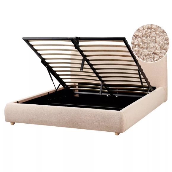 Beliani - Bett mit Stauraum aus Bouclé Modern BLAGNAC, 160X200CM, Perle