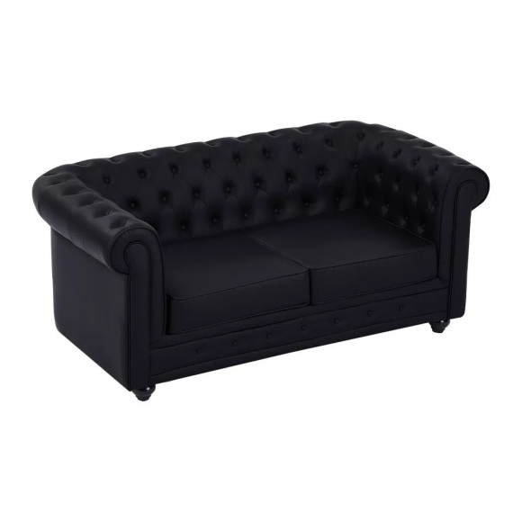 Vente-unique - Sofa 2-Sitzer - Kunstleder - Schwarz - CHESTERFIELD, One Size