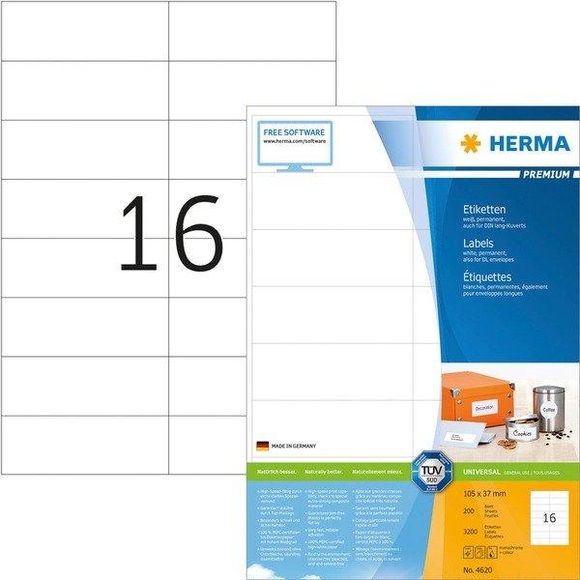 HERMA Etiketten Premium A4 weiss 105x37 mm Papier 3200 St.
