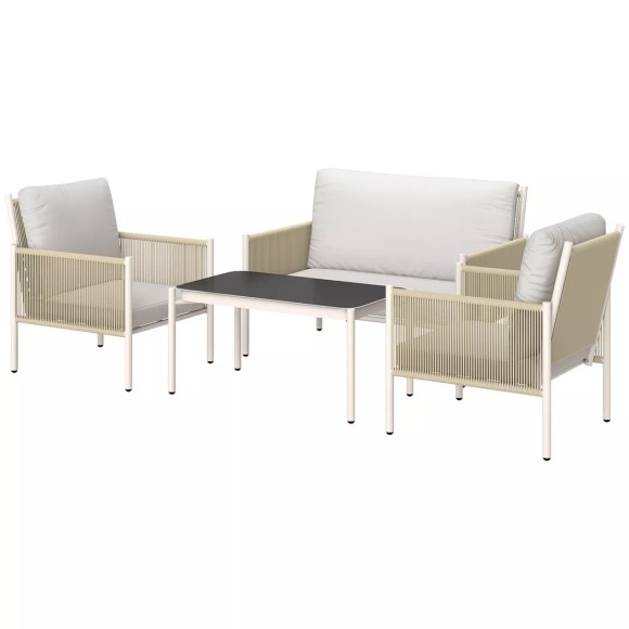 Northio - Gartenmöbel Set aus Polyrattan Lounge-Set mit 2er Sofa Sessel Glastisch Kissen wetterfest Sitzgruppe für 4 Personen Outdoor Balkonmöbel Set Terrassenmöbel für Garten Balkon Braun+Grau |, One Size