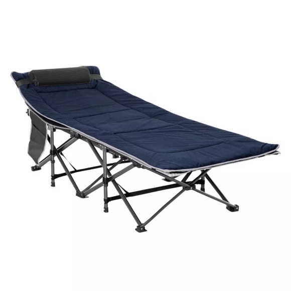 Northio - Campingbett klappbar Feldbett Klappbett mit Kopfkissen Seitentasche Matratze Gästebett bis 150 kg belastbar Reisen Outdoor Oxford Dunkelblau+Grau 188 x 64,5 53 cm Aosom, 110cm