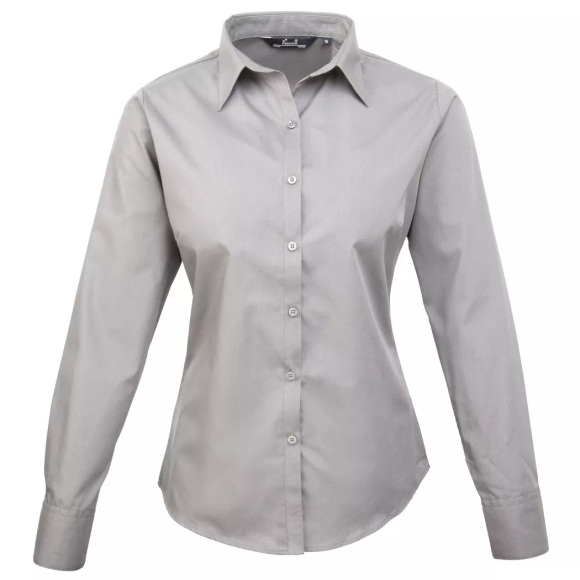 Popeline Bluse Arbeitshemd, Langärmlig Damen Silber 36