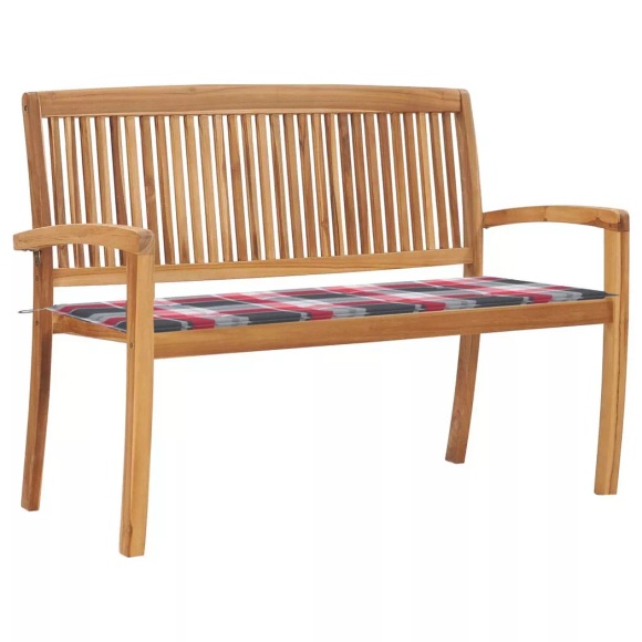 vidaXL Stapelbare Gartenbank mit Auflage 128,5 cm Massivholz Teak