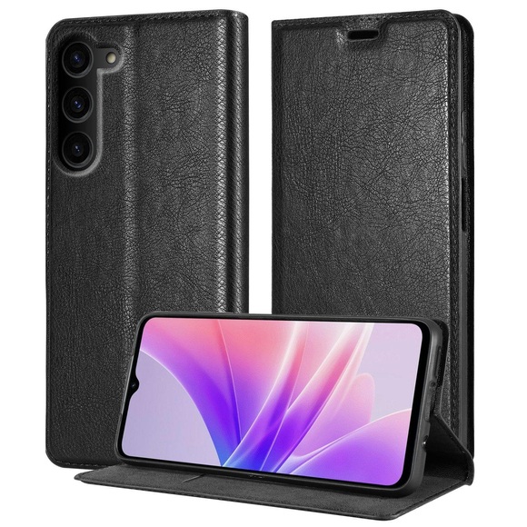 Hülle für Samsung Galaxy S23 PLUS in NACHT SCHWARZ - Schutzhülle mit Magnetverschluss, Standfunktion und Kartenfach