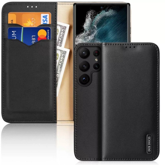 Dux Ducis - Samsung Galaxy S23 Ultra 5G Flip Wallet Cover Echtleder Tasche (RFID Schutz) - Schwarz