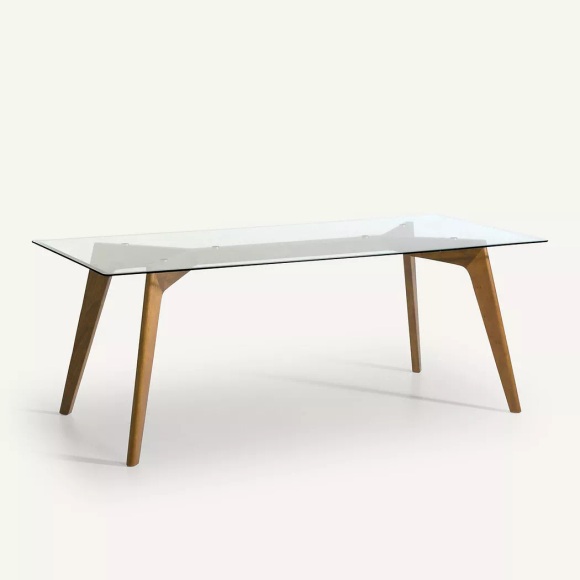 Rechteckiger Tisch Kristal, Glas und Nussbaum