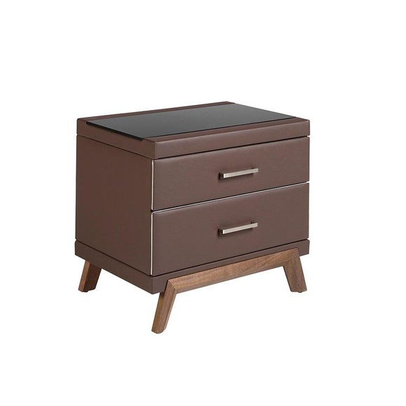 Nachttisch Aus Kunstleder, Nussbaum Mit Er Glasplatte Unisex Braun ONE SIZE