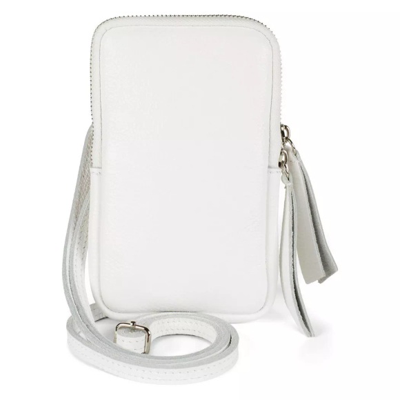 Only-bags.store - Handy-Umhängetasche aus Leder mit genarbter Oberfläche, Reißverschluss, Mini-Tasche echtem Leder, für Herren, Offwhite