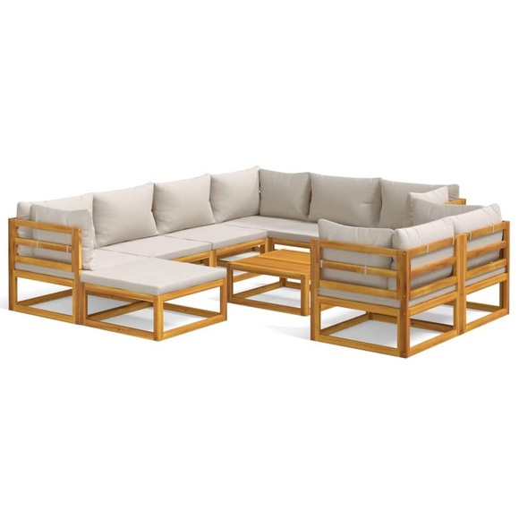 vidaXL 10-tlg. Garten-Lounge-Set mit Hellgrauen Kissen Massivholz